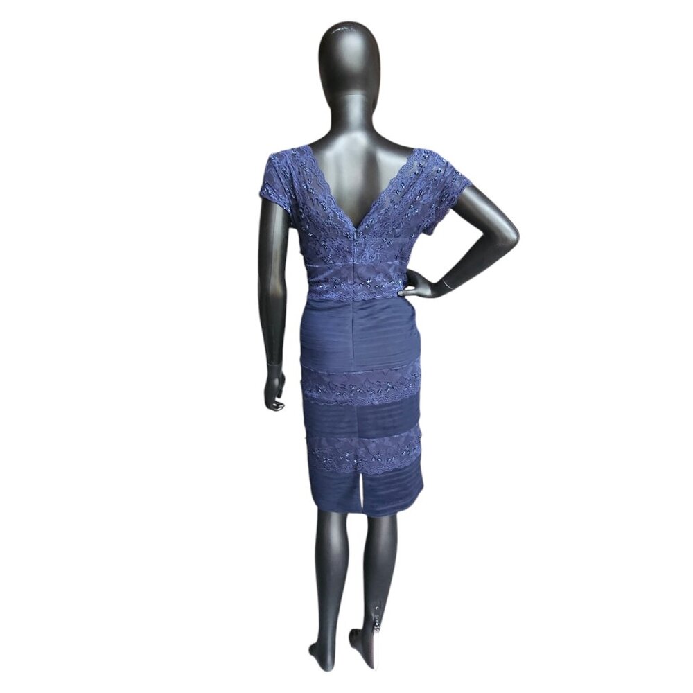 Navy Lace Tiered V-Neck Cap Sleeve Cocktail Dress - NWT - Marina - Picture 10 of 11
